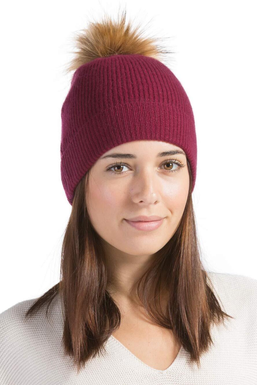 5675 100% Cashmere Cuffed Beanie Cabernet